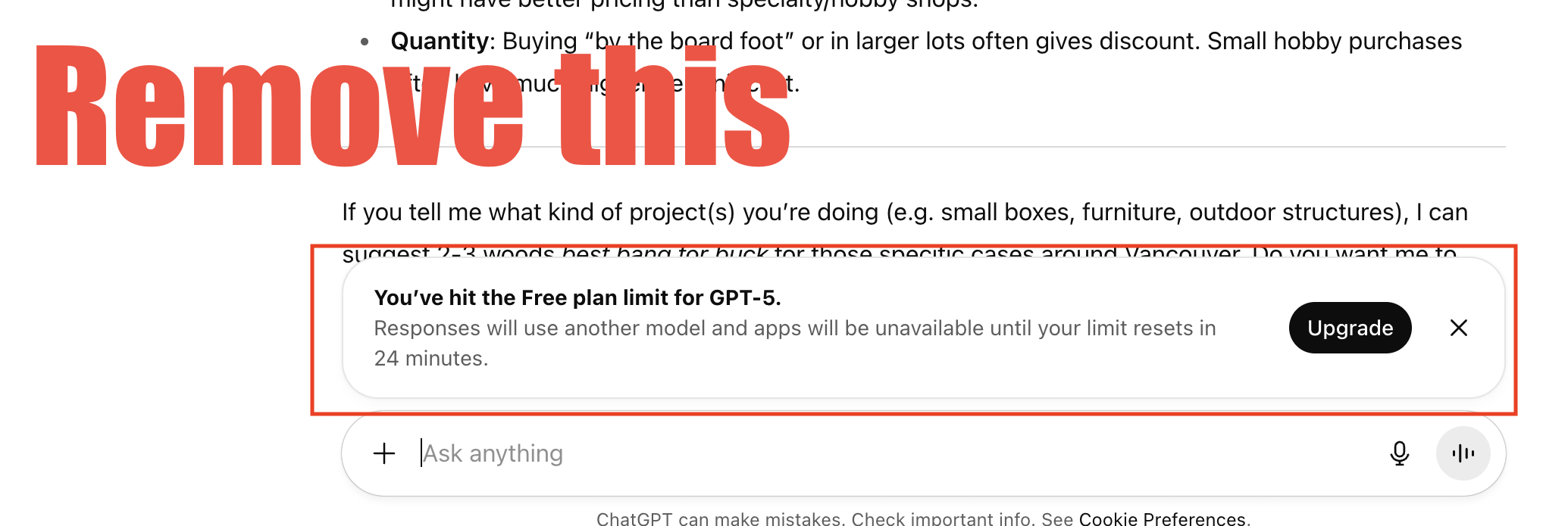 Limit Reached Message Removal